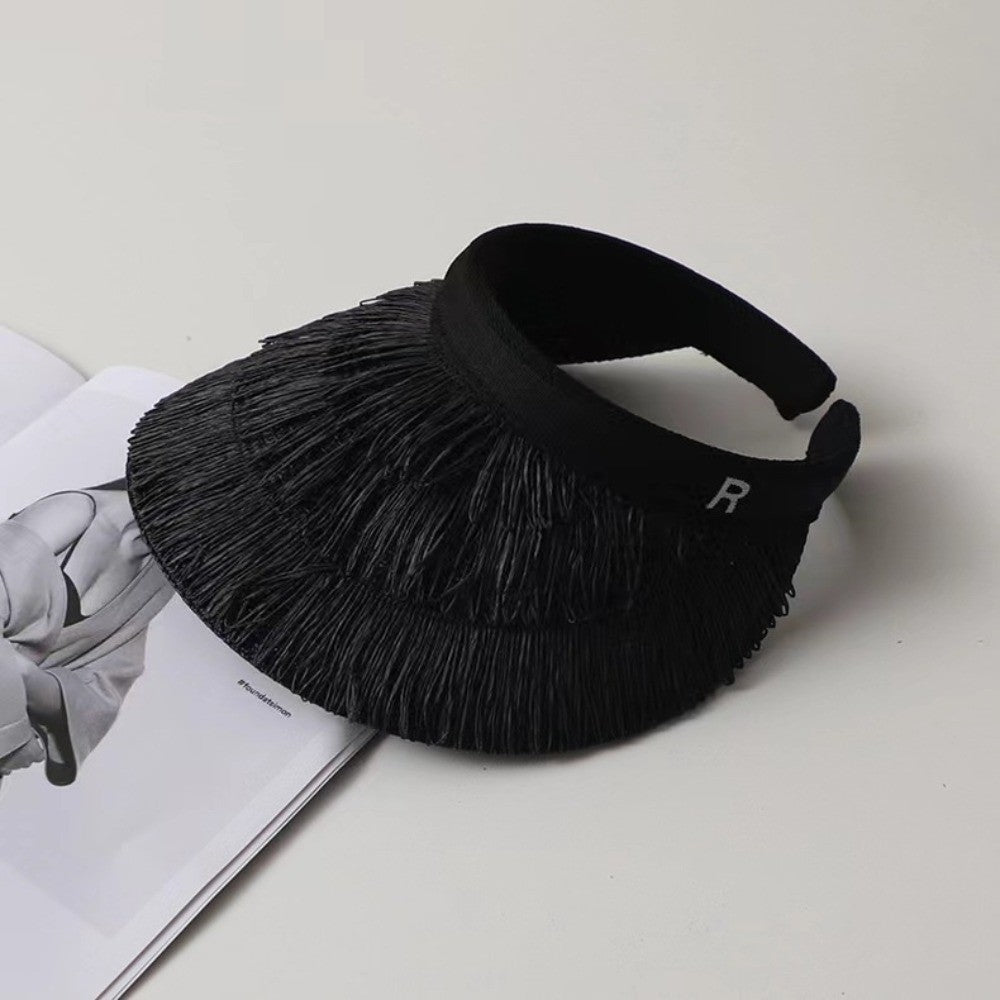 Fashion Designer Tassel Straw Hats Empty Top Summer Empty Top Sun Hat Beach UV Protection Sunshade Cap for Women