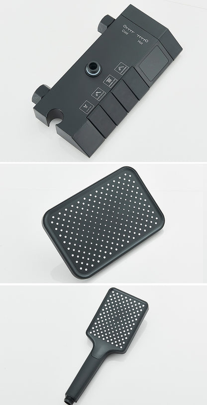 Conjunto de Torneira de Chuveiro Digital Inteligente Rozin Preto Estilo Piano Sistema de Banheiro Queda de Chuva Misturador Digital Cinza com Chuveirinho Bidê
