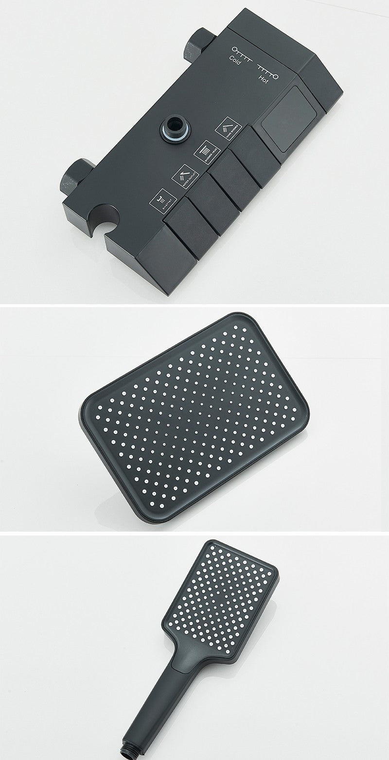 Conjunto de Torneira de Chuveiro Digital Inteligente Rozin Preto Estilo Piano Sistema de Banheiro Queda de Chuva Misturador Digital Cinza com Chuveirinho Bidê