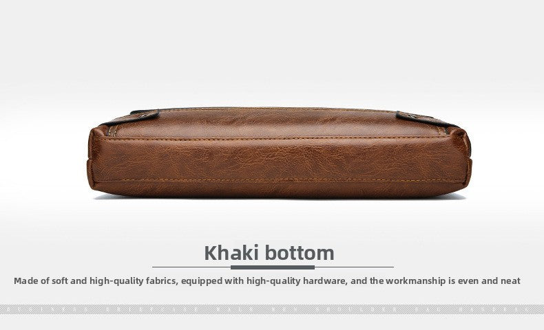 Men's Solid Color Retro Leather Shoulder Bag, Casual Business Messenger Bag Horizontal A4 Paper Travel Bag Briefcase Laptop Bag