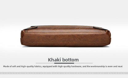 Men's Solid Color Retro Leather Shoulder Bag, Casual Business Messenger Bag Horizontal A4 Paper Travel Bag Briefcase Laptop Bag