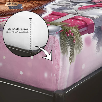 3pcs Christmas Highland Cow Print Coreless Bed Sheet Set Multiple Size Bed Cover Bedroom Bedding,  Decoration Machine Washable