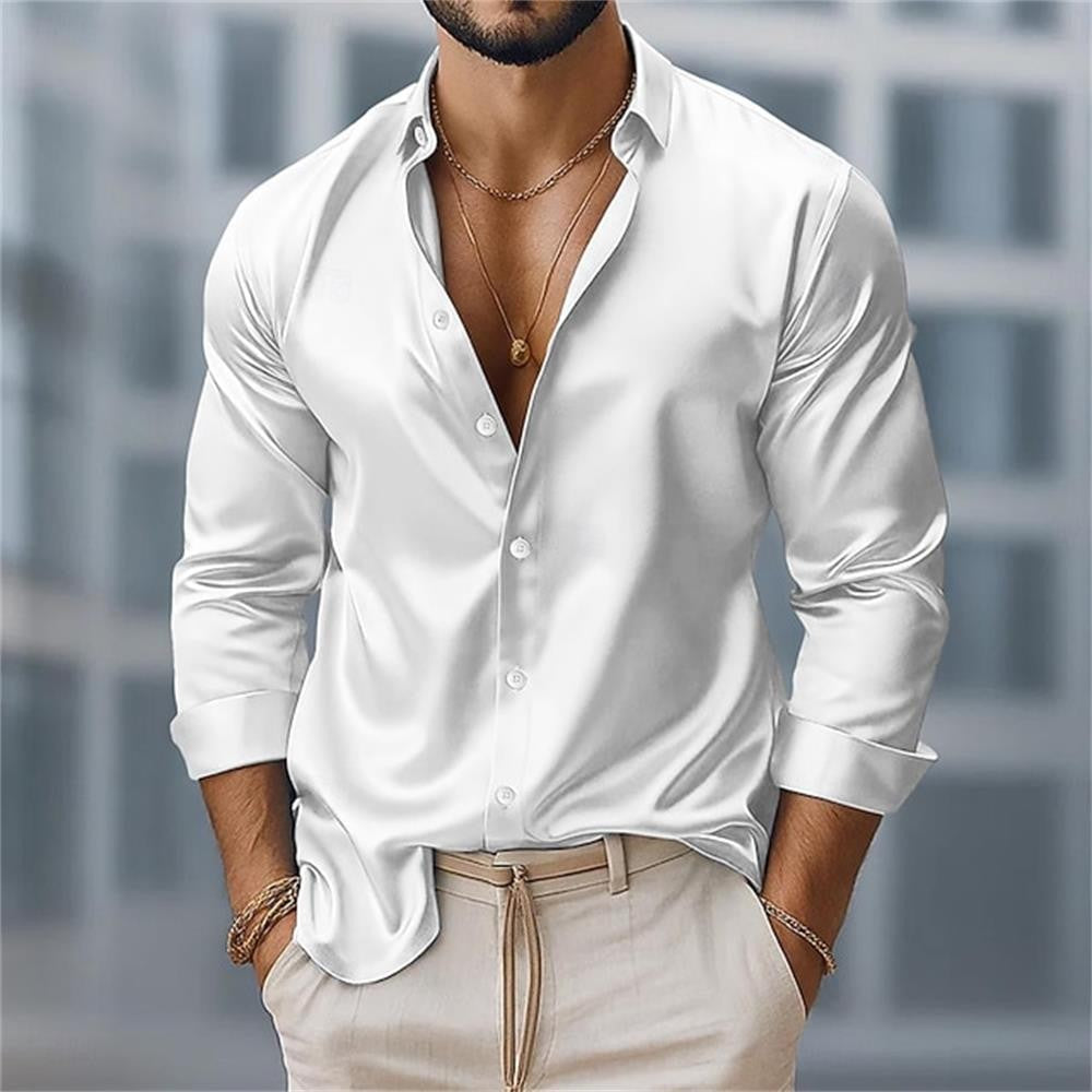 Fashionable men's long sleeved shirt with slim fit collar button casual party plus men's shirt
