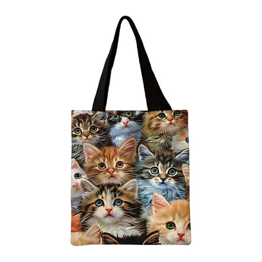 Cat printed casual handbag, reusable fashionable backpack, multifunctional handbag, printed canvas shopping bag