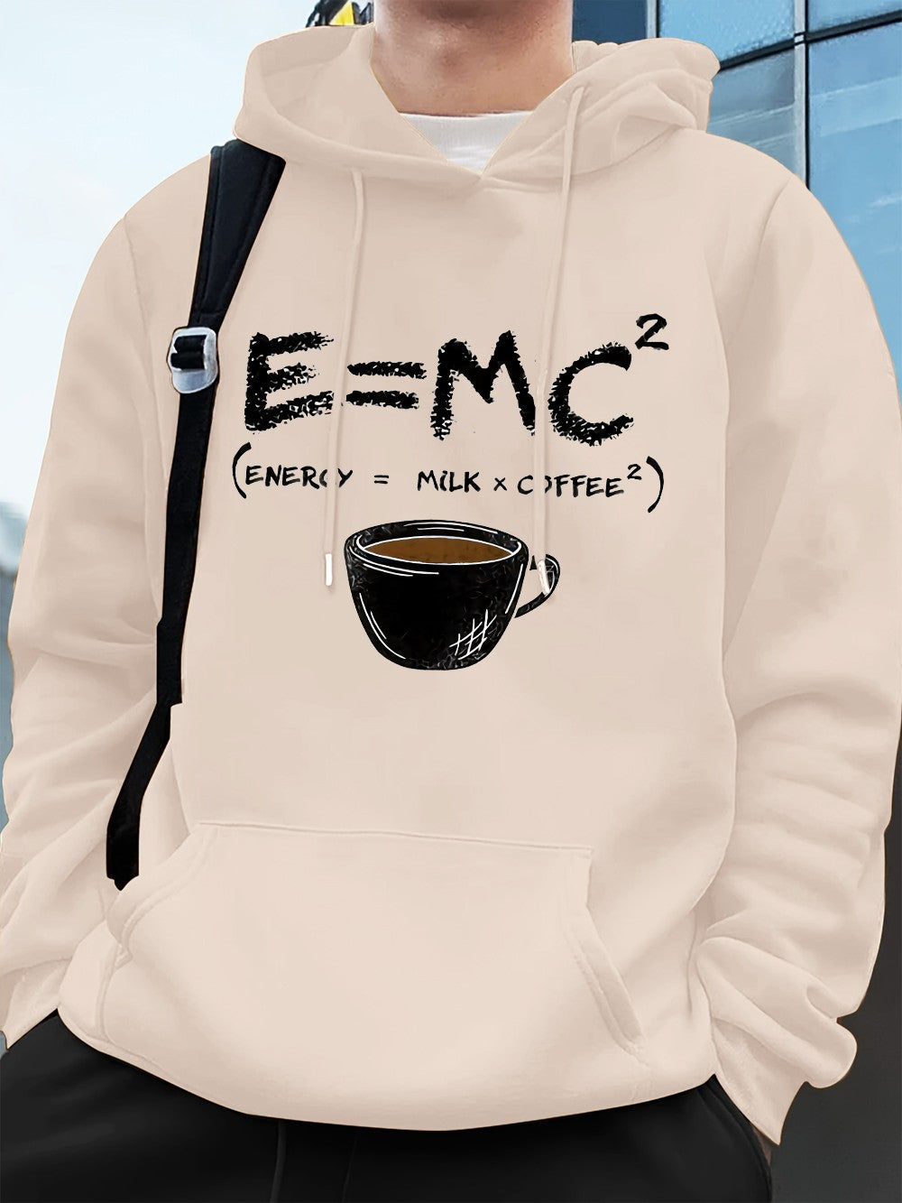 E=Mc2 Energy Milk Coffee Prints Men Hoodies Autumn Fleece Warm Sweatshirt Casual Loose Pocket Streetwear Sports Male Clothes