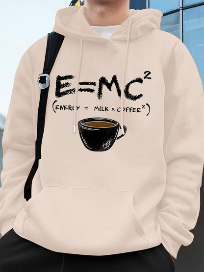 E=Mc2 Energy Milk Coffee Prints Men Hoodies Autumn Fleece Warm Sweatshirt Casual Loose Pocket Streetwear Sports Male Clothes