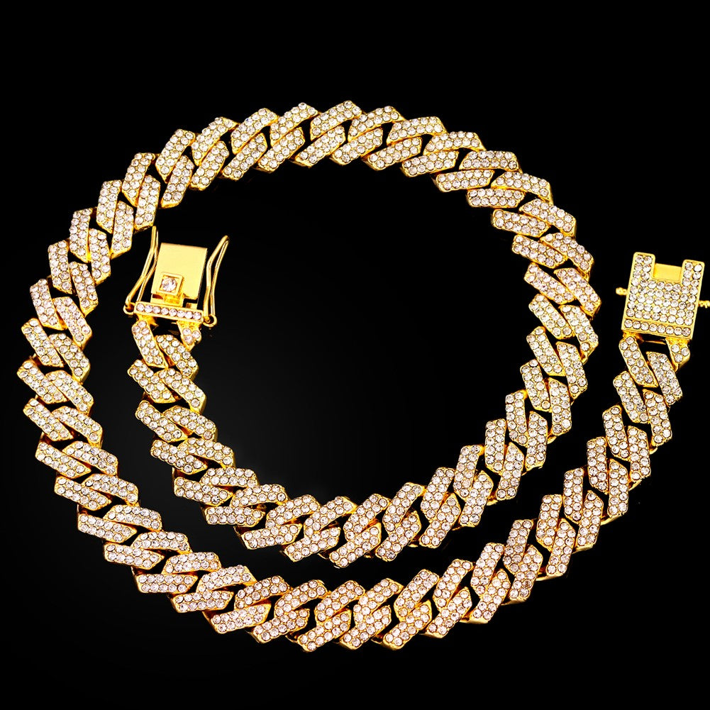 Colar Cubano de 20 Polegadas com Elos Duplos Unissex Edição Congelada Brilhante com Diamantes Joia em Estilo Hip-Hop