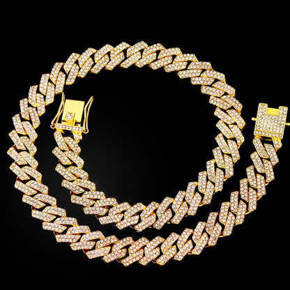 Colar Cubano de 20 Polegadas com Elos Duplos Unissex Edição Congelada Brilhante com Diamantes Joia em Estilo Hip-Hop