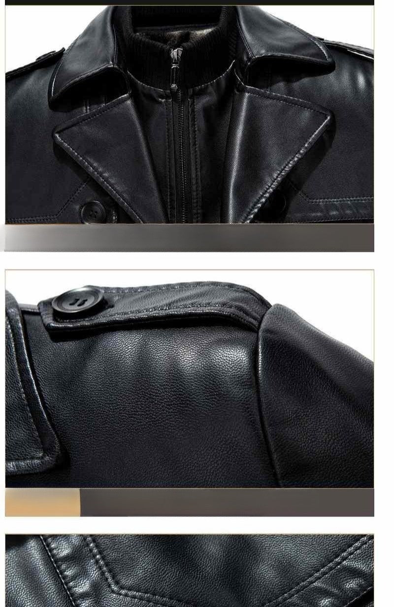 Fashion PU Leather Jacket Mid-length Fleece Thickened Windbreakers Suit Styles Large-sized Coats Overcoats Men's Slimming Trendy
