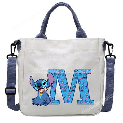 Disney Stitch Letter A-Z Print Shoulder Bags Cute Anime Action Figure Stich Purses Handbags Women Sling Messenger Bag Gift
