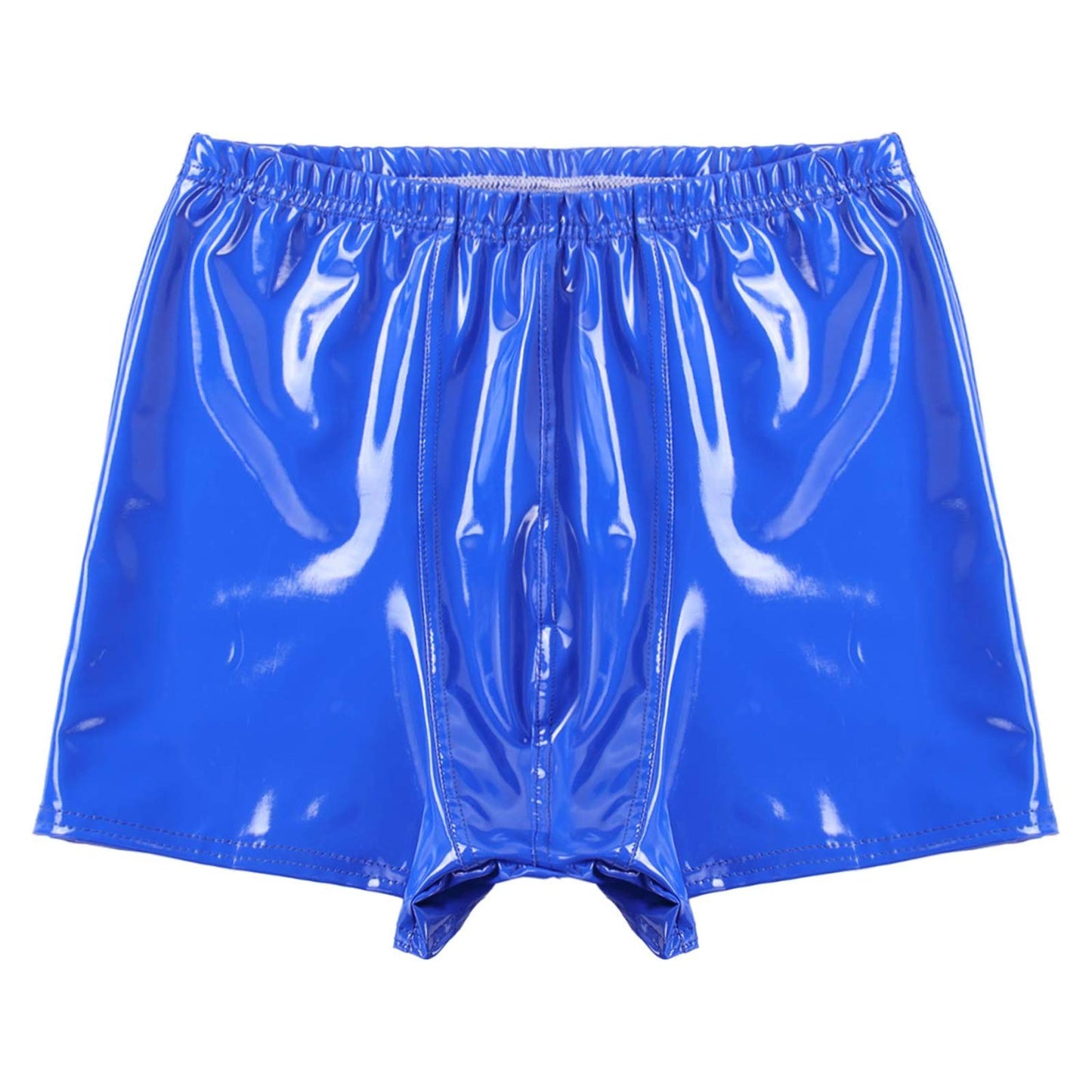 Mens Patent Leather Shorts Dance Performance Clubwear Wet Look Pants Elastic Waistband ShortsBulge Pouch Boxer Briefs Shorts