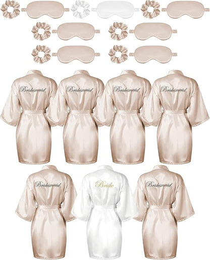 7 Pcs Bridesmaid Robe Sets Bride Silk Satin Bridal Party with Sleeping Eye Mask and Elastic Headband