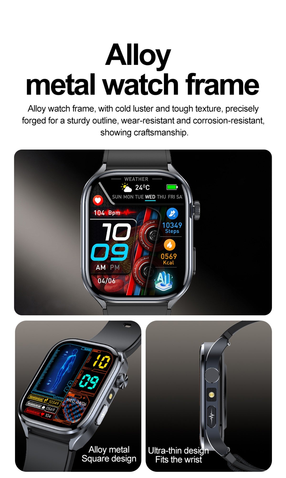 Smartwatches 2025: Novo ECG+PPG, relógio feminino e masculino, ácido úrico, pressão arterial, oxigênio no sangue, análise corporal, gordura corporal, chamadas BT, lanterna de LED.