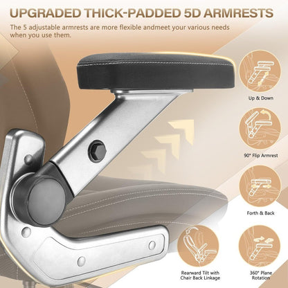 600LBS Breathable Fabric Big and Tall Office Chair with 5D Flip Arms and Pocket Spring Cushion, Ergonomic Heavy Duty Executive