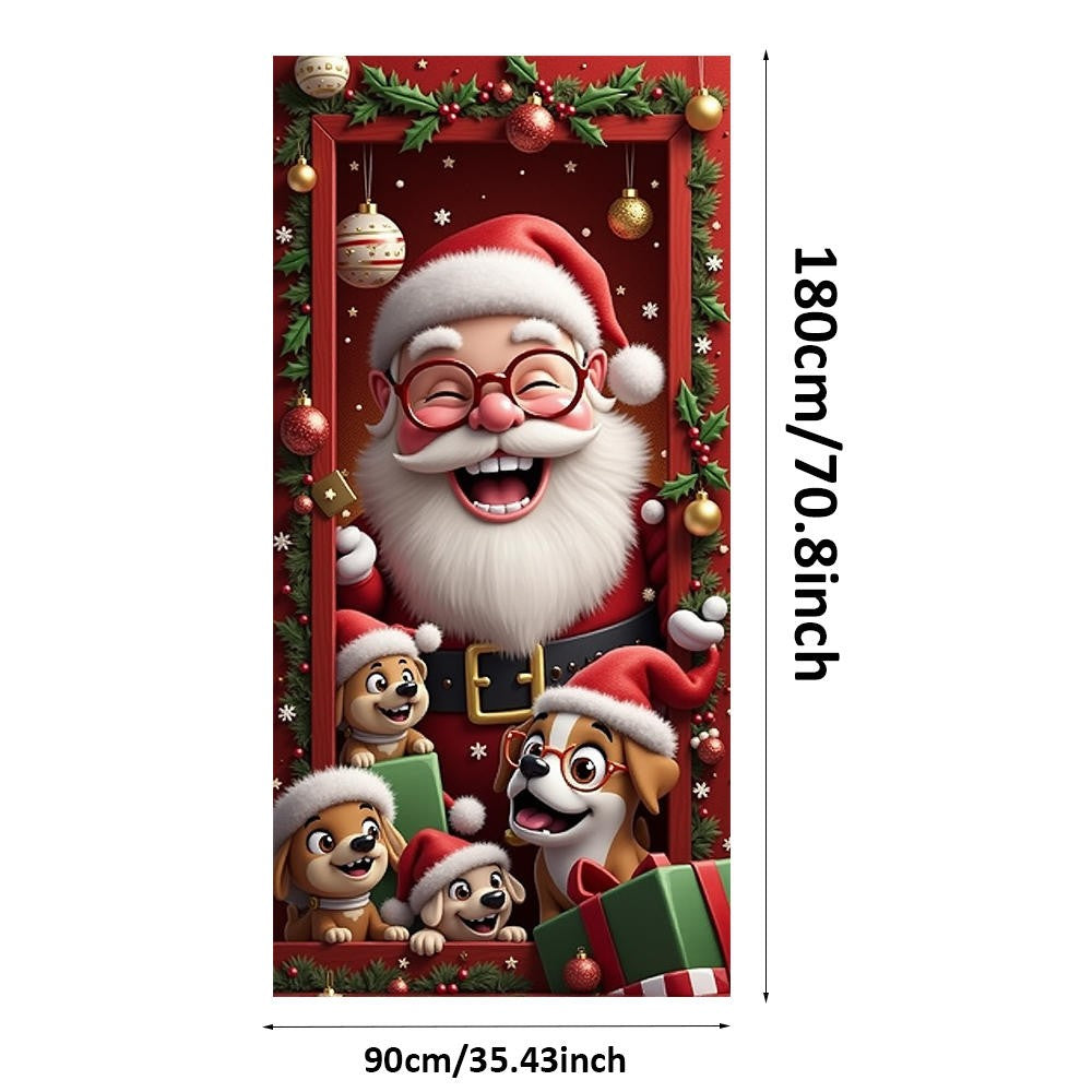 Santa Claus Christmas Tree Door Cover -185x90cm Festive Holiday Decoration Versatile Hanging for Entrance and Room