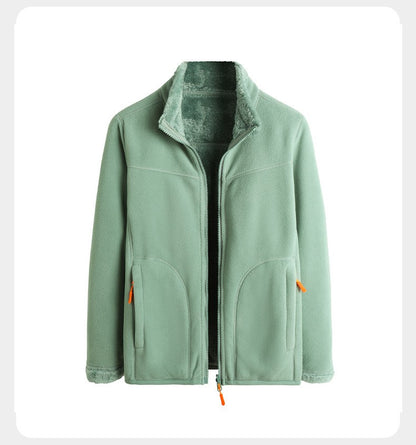 Plus Size Women's Autumn Winter Thickened Double-sided Fleece Hooded Jacket Zipper Long Sleeve Warm Outerwear Casual Style Sh...