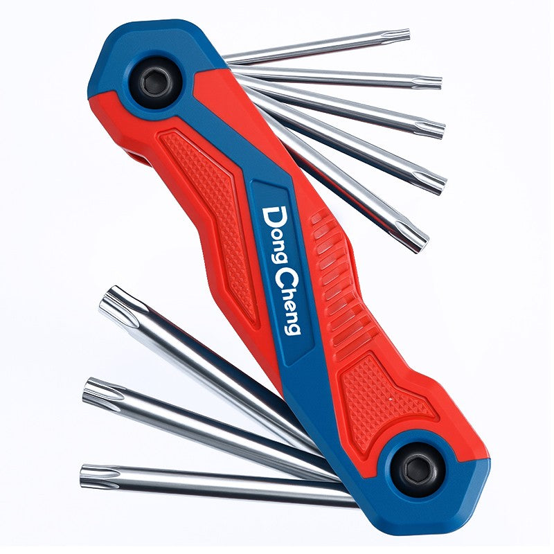 Conjunto de Chaves Allen Dobráveis 8 em 1 CR-V Métricas com Ponta Esférica, Ferramenta de Chave Torx Portátil, Kit de Chave Estrela Portátil