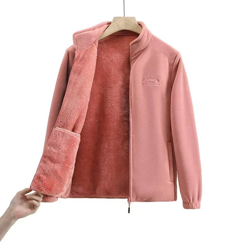 2026 Women's Wool Liner Coat Winter Loose-Fit Full Sleeve Polar Fleece Zipper Letter print Thickened Coat Cardigan Sporty jacket