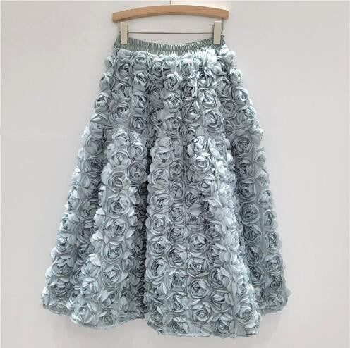 3D Flowers Women Skirts Autumn Winter Solid A-line Vintage Faldas Mujer Korean Fashion Hyperbole Elegant Long Skirt JJ1746