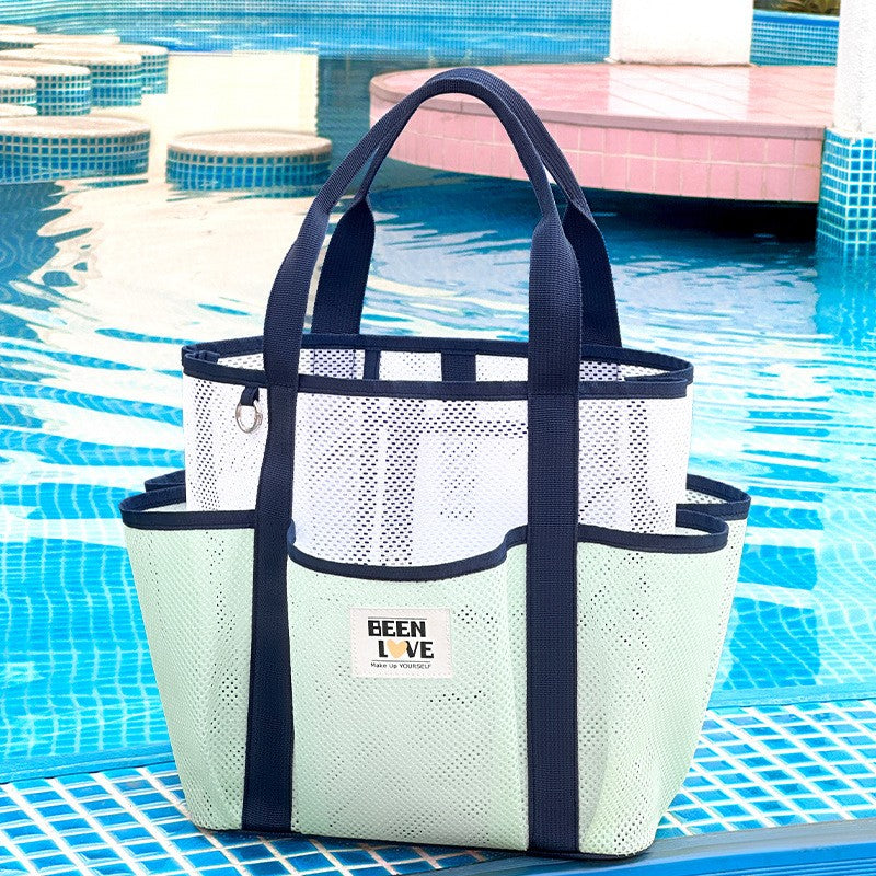 Transparent Mesh Handheld Beach Bag with Large Capacity for Swimming Big Eye Net Beach Bag Portable Handbag for Beach Accessorie