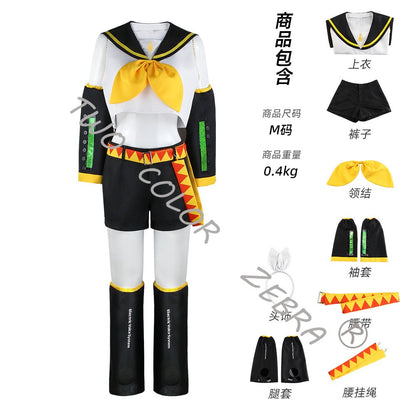 Vocaloid Kagamine Rin Len Cosplay Costume Sailor Uniform Full Set With Yellow Wig For Halloween Christmas Comic Party