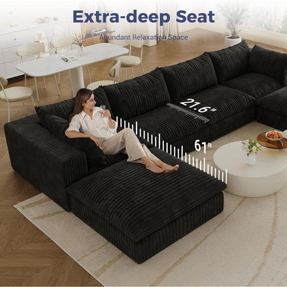 157.6" Oversized U Shaped Modular Boneless Sofa with 2 Ottomans, Cloud Sectional Couches for Living Room, Deep Seat Corduroy