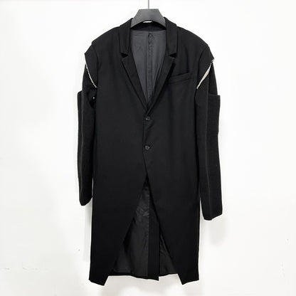 High Street Men's and Women's RO Dark Show Knitted Edge Splicing Sleeve Wide Shoulder Windbreaker Coat Medium Length Blazer Coat