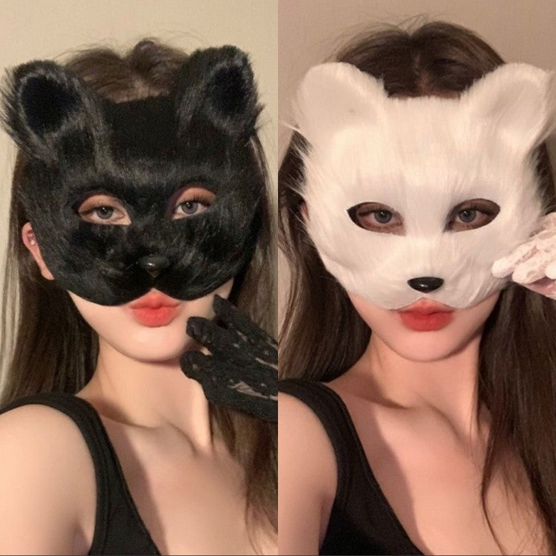 Fox Shape Face Eye Mask Christmas Carnival Party Cosplay Cat Animal Hair Mask Halloween Costume Props Makeup Plastic Face Mask