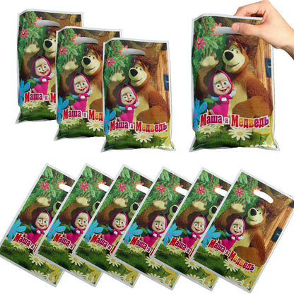 Masha and The Bear Theme Birthday Party Supplies Girls Masha Tableware Set Balloons Plates Cups for Kids Party Baby Shower Decor