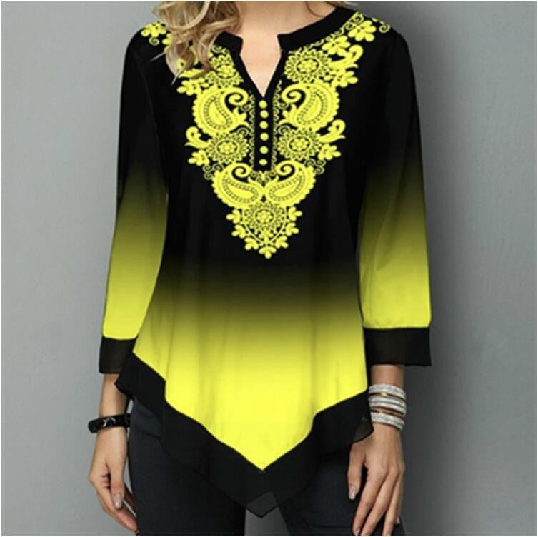 Shirt Women Spring Summer Blouse 3/4 Sleeve Casual Printing Female Fashion Shirt Tees Tops  5XL StreetShirt