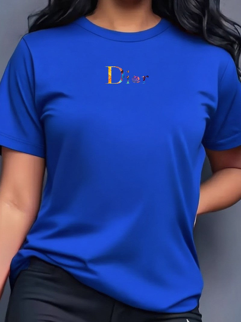 Ladies Hot Sale Brand Printed T-shirt Fashion Casual Letter Simple Pattern Top Summer Short Sleeve Loose Women's Cotton Top