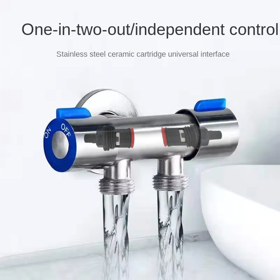 Válvula Angular de Aço Inoxidável Água Fria Simples 1 Entrada 2 Saídas para Banheiro, Vaso Sanitário, Máquina de Lavar, Torneira de Água com Saída Dupla
