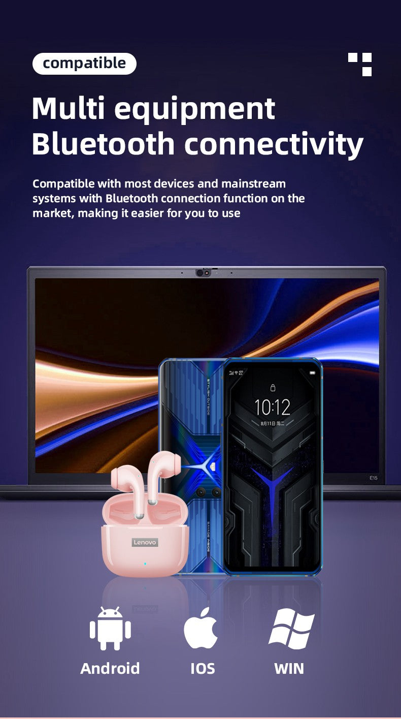 Fone de Ouvido TWS Original Lenovo LP40 Pro 100% Sem Fio Bluetooth 5.1 Esportivo com Redução de Ruído Controle de Toque 250mAh Novo 2022