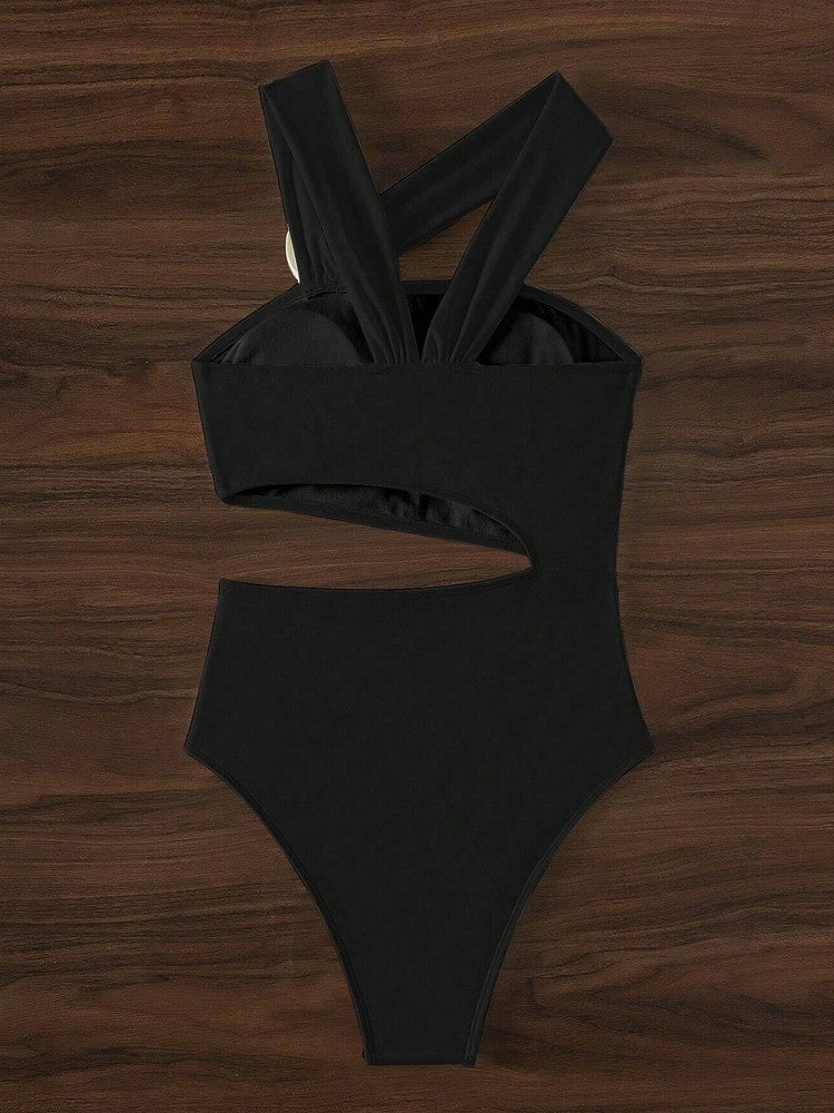 Vigoashely Solid 2025 One-shoulder Swimwear Women Sexy Push UP Hollow One Piece Swimsuit Monokini Summer Beach Lady Bathing Suit