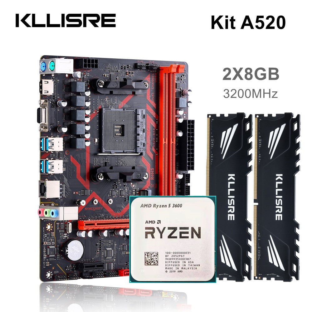 Placa-mãe Kllisre A520 kit CPU AMD Ryzen R5 3600 memória DDR4 16 GB 3200 MHz para Desktop