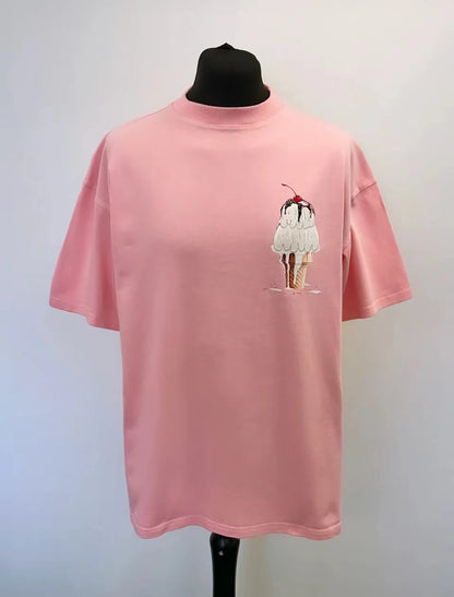 2025 summer new Harajuku street style ice cream print short sleeve cotton T-shirt men Y2k top Gothic style loose couple shirt