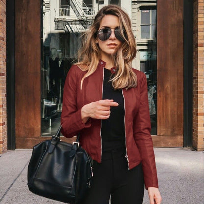 New Women Slim Faux Leather Jacket High Street Classic Moto Biker PU Leater Jacket New Spring Autumn Basic Zipper Coat Outerwear