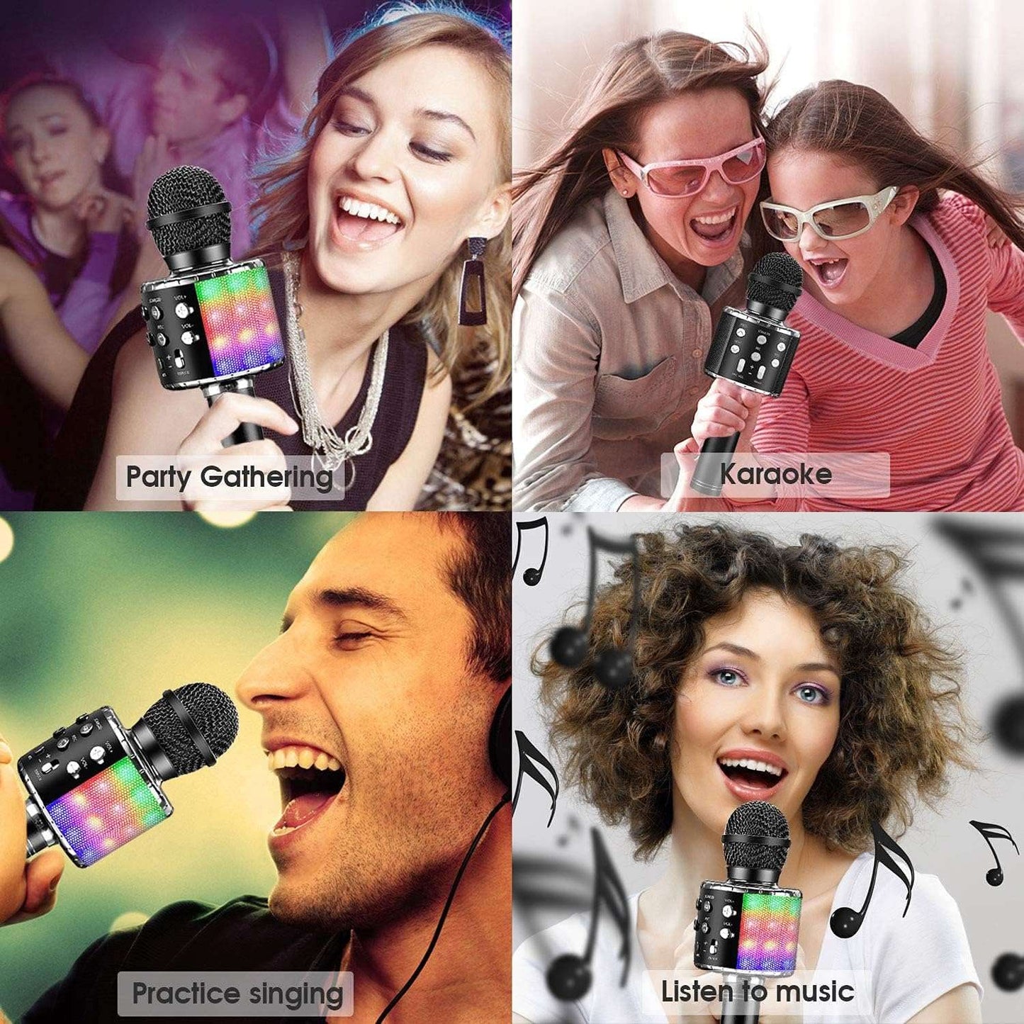 Microfone de Karaokê para Adultos, Microfone Bluetooth Sem Fio para Cantar Máquina de Karaokê Portátil com Luzes LED
