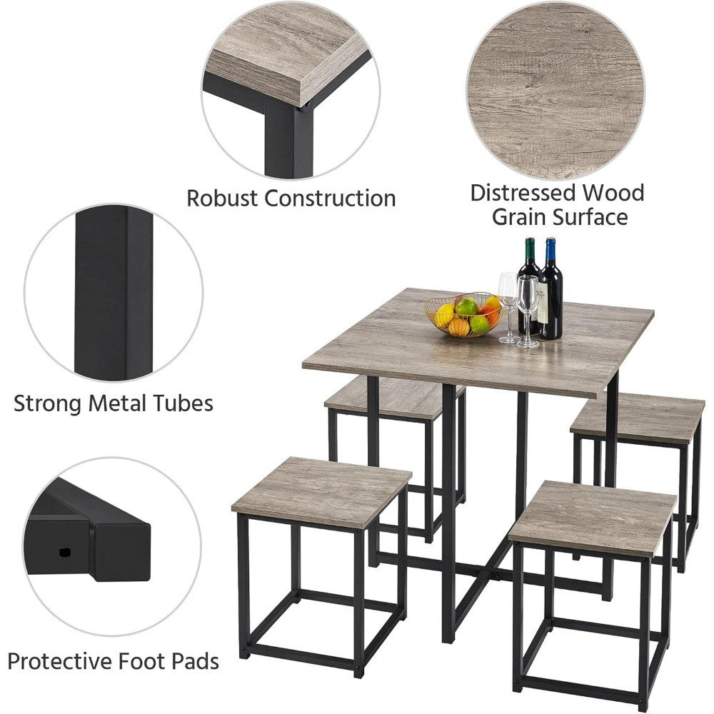 Yaheetech Dining Table Set for 4 Industrial Kitchen Table with 4 Chairs, Space-Saving Design for Apartment, Small Space, Breakfa
