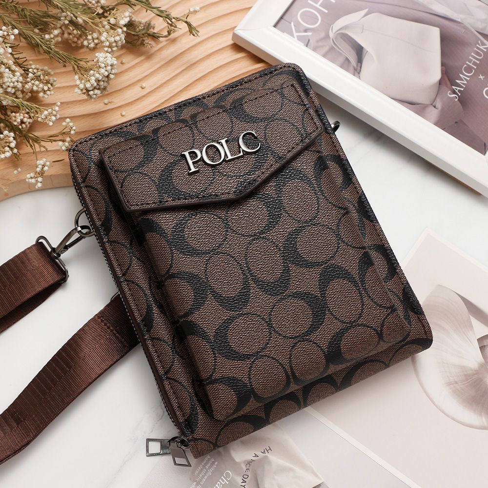 Business men's printed crossbody bag, shoulder bag, double zipper, large capacity ID bag, mobile phone bag, hanging bag