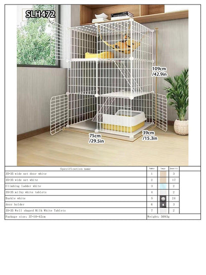 Grande Gaiola de Gato para Uso Doméstico, Vila de Gatos Gigante Interna, Estrutura de Escalada para Gatos com Espaço Livre de Várias Camadas, Casa de Gatos Luxuosa, Casa de Gatos