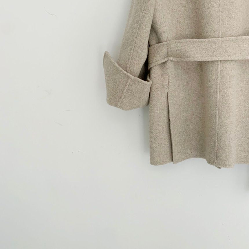 Retro Chic Autumn Winter Woolen Coat One Button Long Sve Suit Collar Waist Cinched Side Slit Warm Knitwear for Women