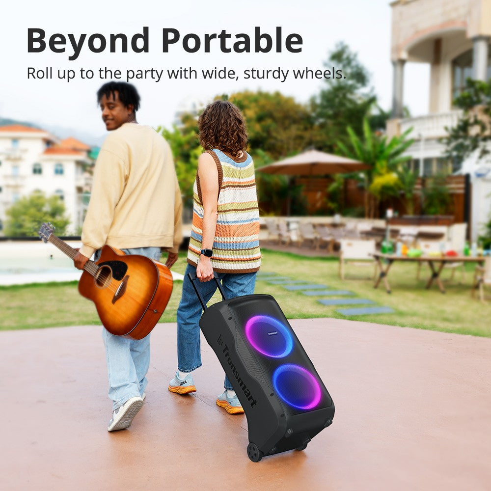 Caixa de Som para Festa Tronsmart Halo 300 240W com Entrada para Guitarra/Microfone/XLR, TWS, 20H de Reprodução, Rodas e Alavanca Oculta, para Festas