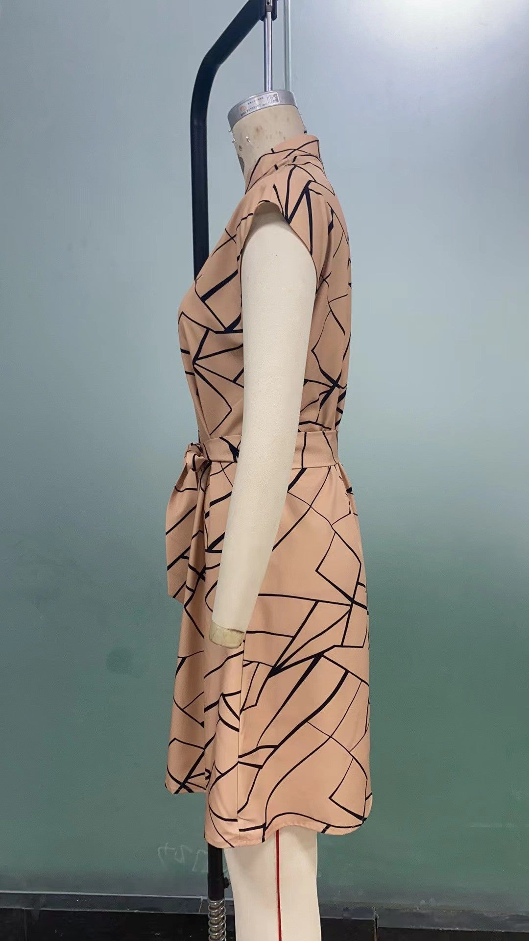 Women's Dresses Geometric Printed Elegant Casual v Neck Short Sleeve Summer Dresses Fashion Ladies Lace up dress Vestidos