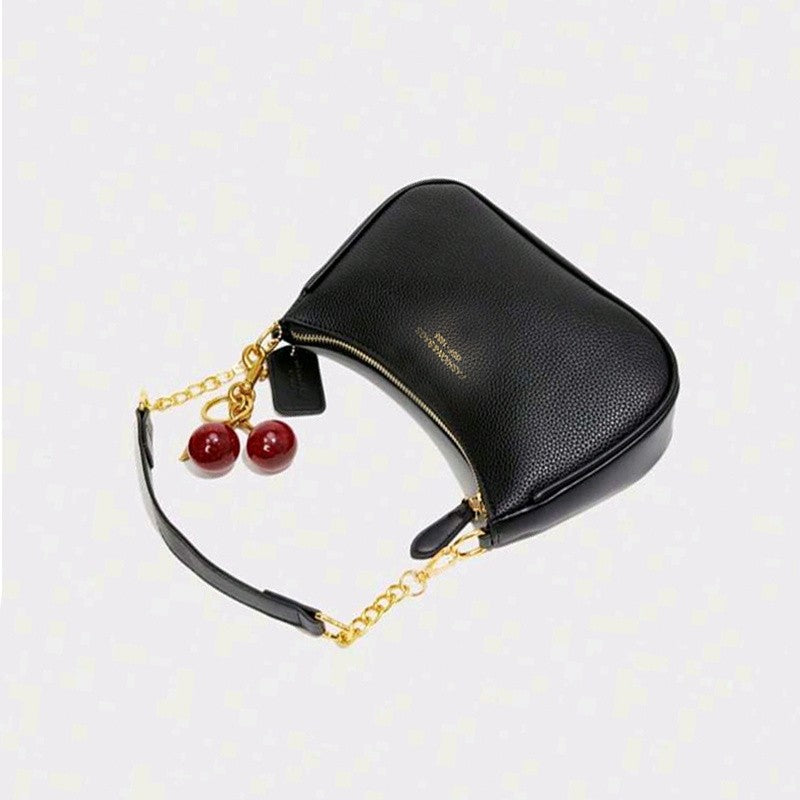 Cherry Pendant Shoulder Bag Women Light Luxury New High-end Women's Bag Soft Lychee Pattern Underarm Bag Casual Dumpling Bag
