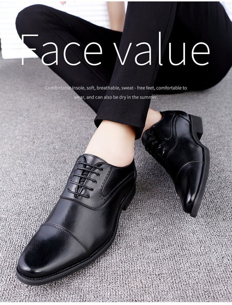 European Style Brown Leather Shoes Man Platform Pointed Toe Men's Dress Shoes Large Size 38-48 Quality Elegant Shoes For Men