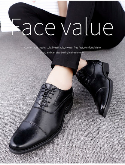 European Style Brown Leather Shoes Man Platform Pointed Toe Men's Dress Shoes Large Size 38-48 Quality Elegant Shoes For Men