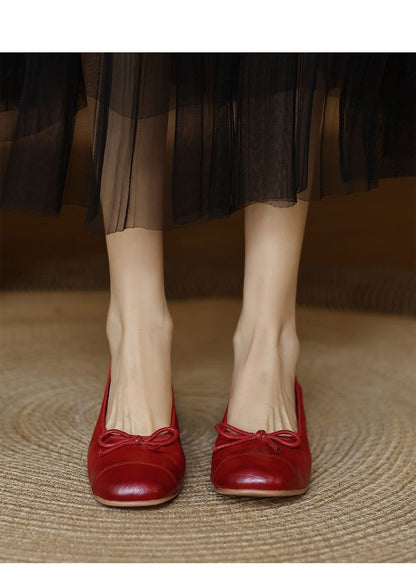 Mary Jane Women Loafers Hand Stitch Casual Streetwear Ballet Flats Soft Sole Solid Color Women Shoes Comfy Round Head Bow Shoes