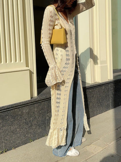 Hollow Breasted Sweater Long Dress Women Summer Party Dresses Cover Up Elegant S