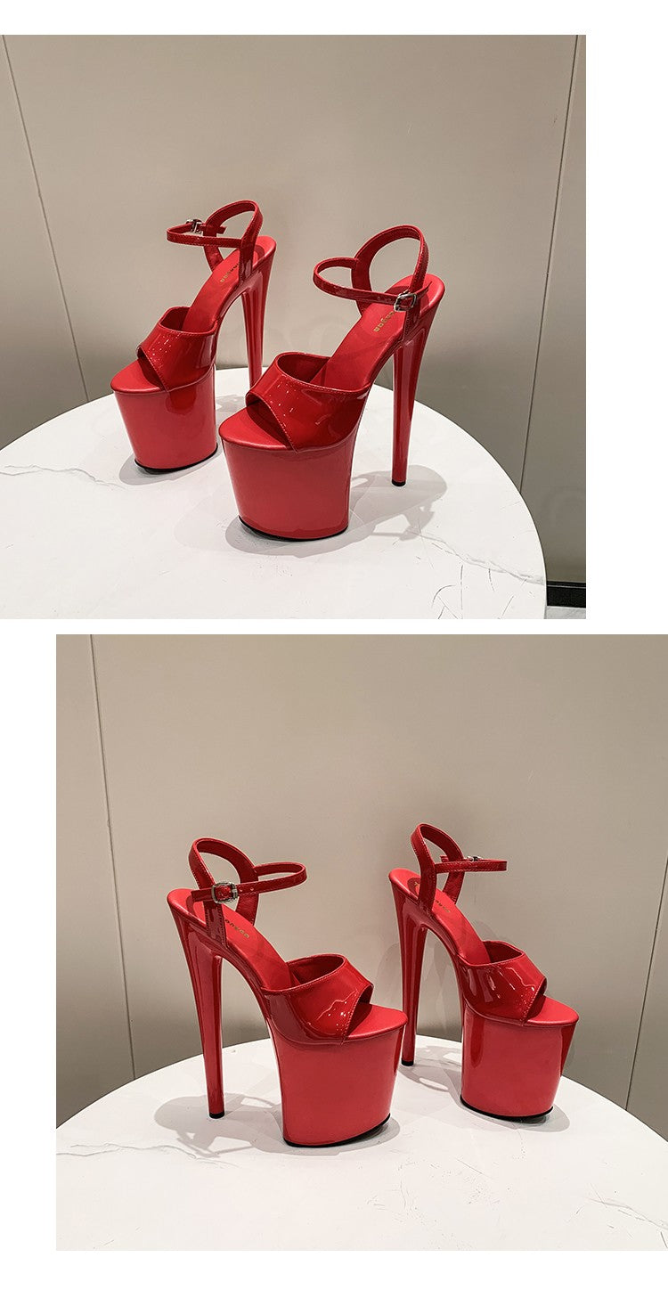 20CM 17 15cm Super High Heeled Nightclub Thin Heels Women's Platform Sandals Ankle Buckle Fashion Pole Dancing Shoes Plus Size